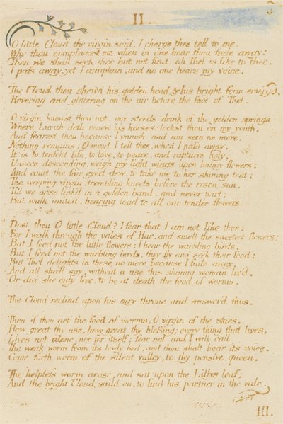 Oh pequeña Nube..., lámina 5 de El Libro de Thel, 1789 de William Blake